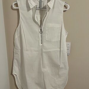 Athleta White Sleeveless Zip Blouse